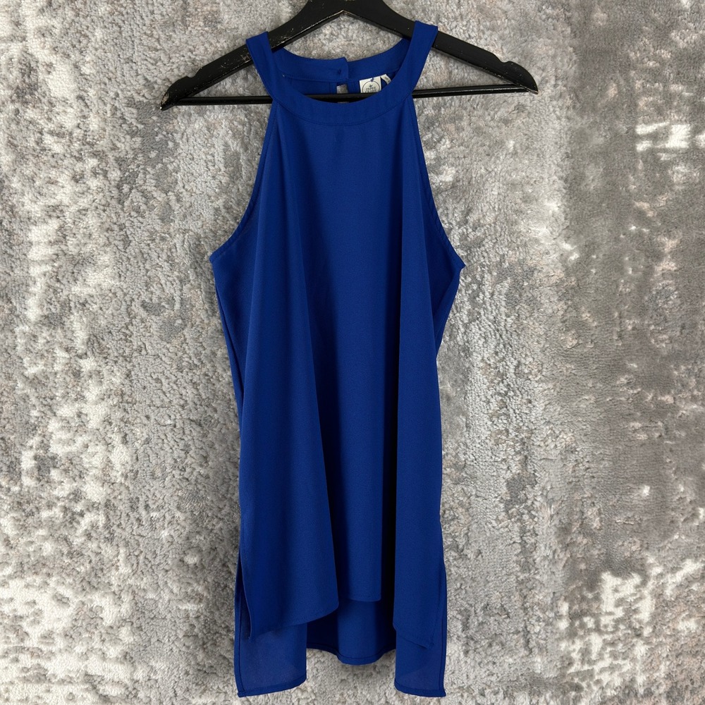 Paper Crane Size S Halter‎ Neck High Low Hem Sleeveless Blouse Blue Womens